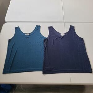 Chicos Travelers Tank Top Set Womens Large Blue Navy Teal Sleeveless